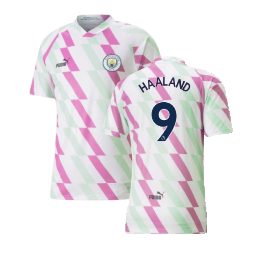 (M) 2022-2023 Man City Pre-Match Shirt (White) (HAALAND 9)