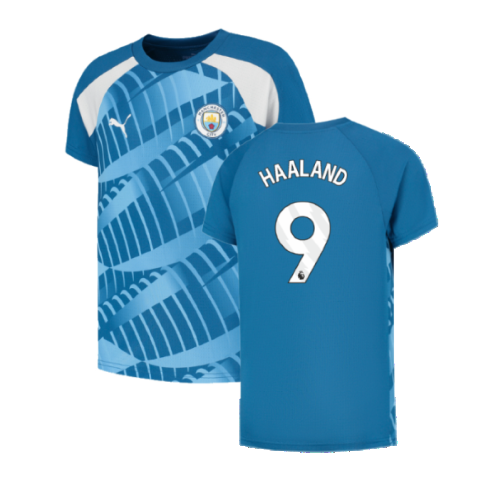 (S) 2023-2024 Man City Pre-Match Jersey (Lake Blue) (HAALAND 9)