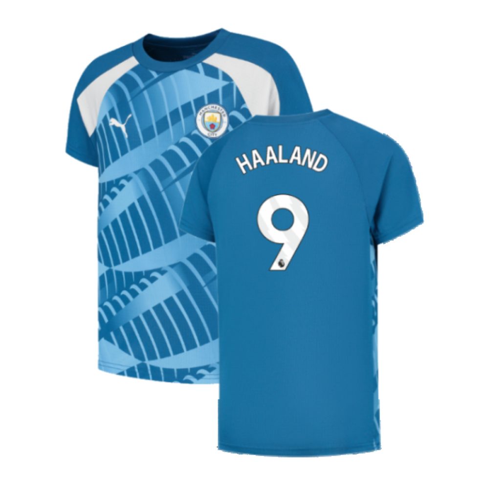 Puma (Mb) 2023-2024 Man City Pre-Match Jersey (Lake Blue) - Kids (Haaland 9)