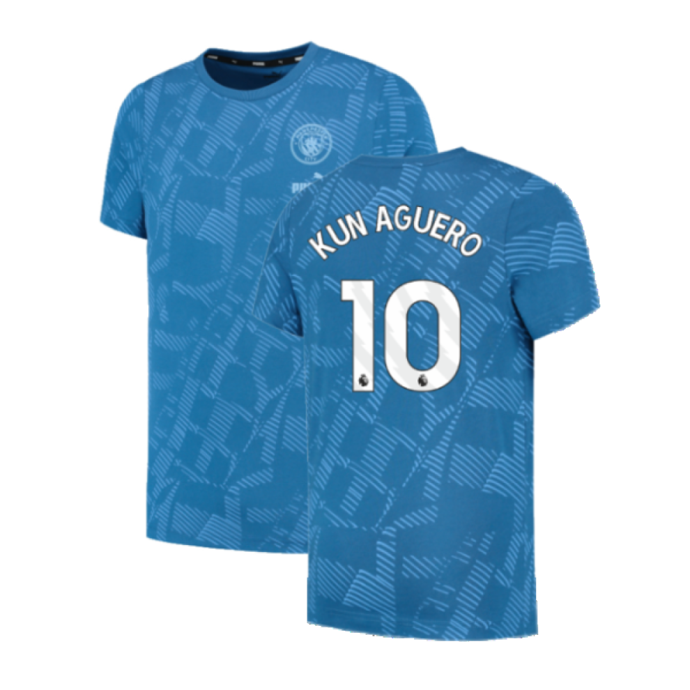 (3XL) 2023-2024 Man City FtblCore AOP Tee (Lake Blue) (KUN AGUERO 10)