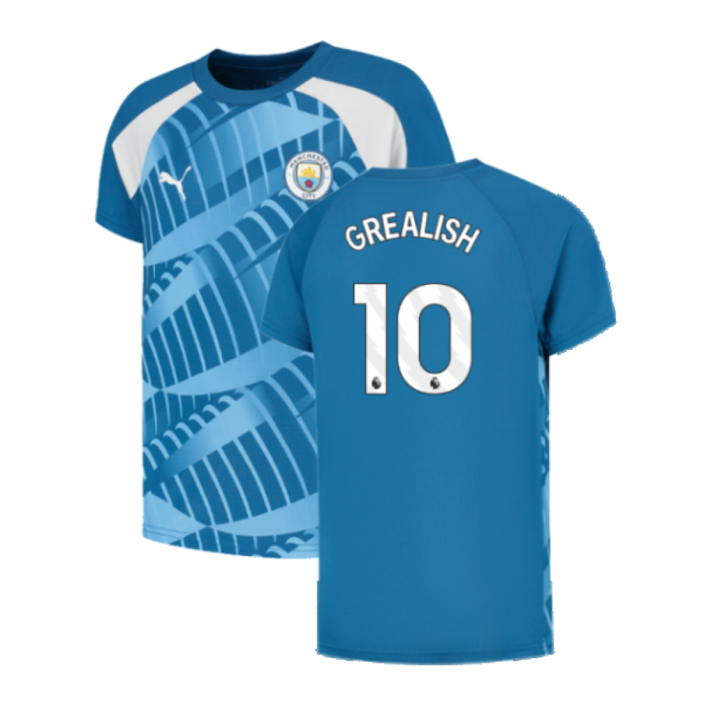 (MB) 2023-2024 Man City Pre-Match Jersey (Lake Blue) - Kids (GREALISH 10)