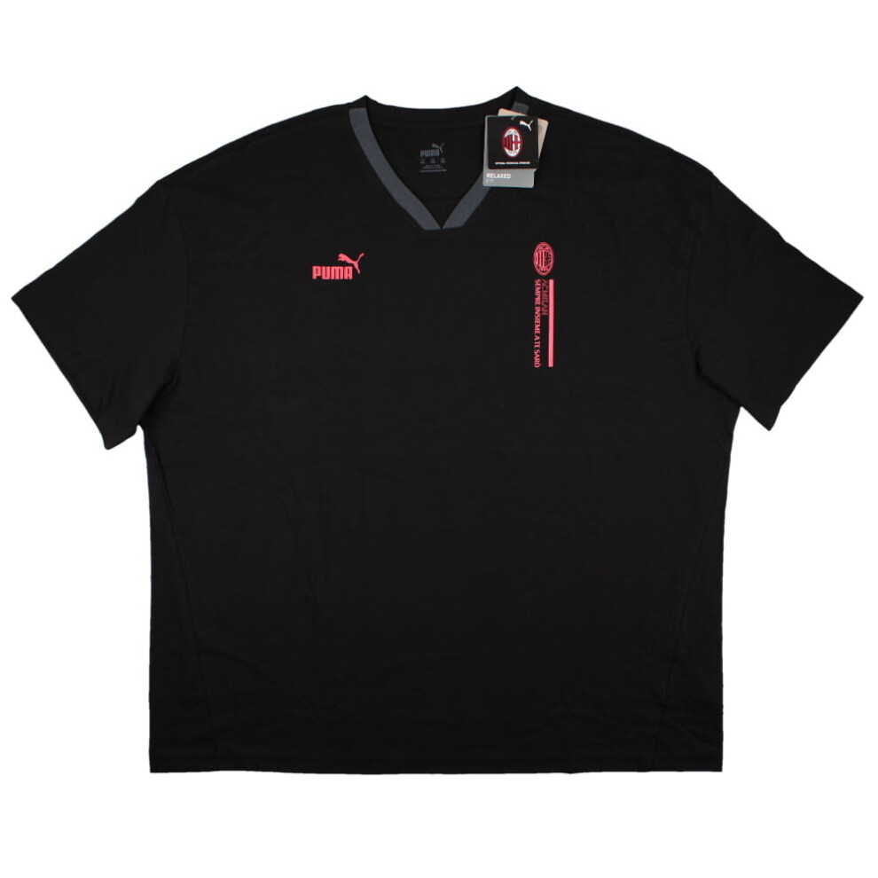 (3XL) 2023-2024 AC Milan FtblCulture Graphic V Neck Tee (Black)