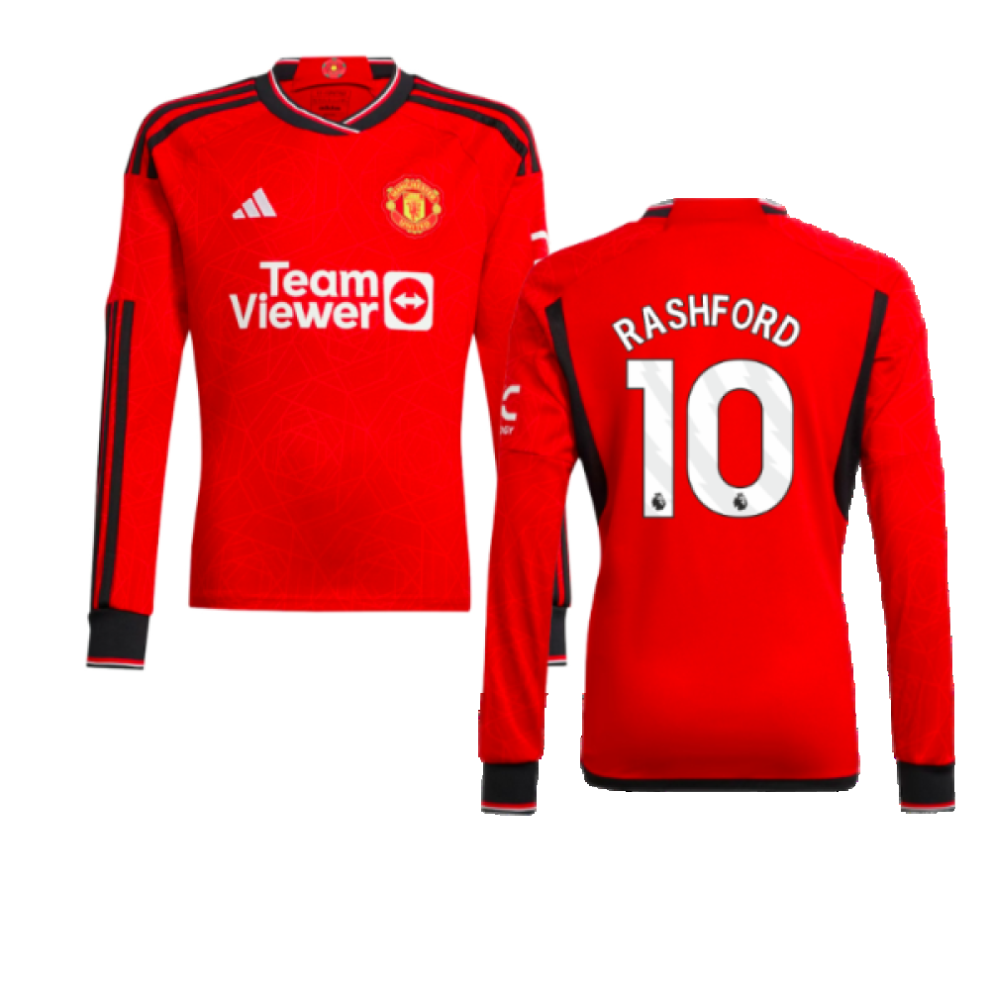 (XXL) 2023-2024 Man Utd Home Long Sleeve Shirt (Kids) (Rashford 10)