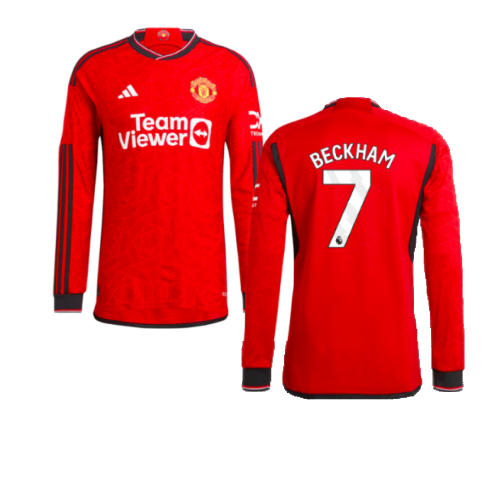 Adidas (M) 2023-2024 Man Utd Authentic Long Sleeve Home Shirt (Beckham 7)