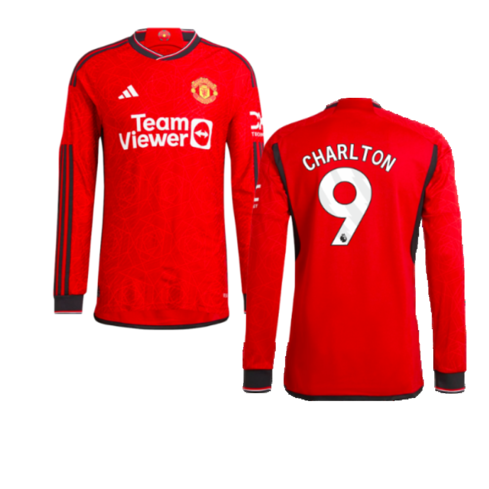 (M) 2023-2024 Man Utd Authentic Long Sleeve Home Shirt (Charlton 9)