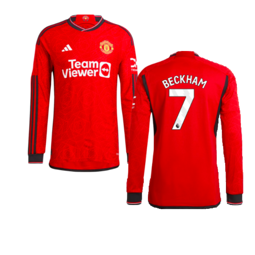 (XXL) 2023-2024 Man Utd Authentic Long Sleeve Home Shirt (Beckham 7)