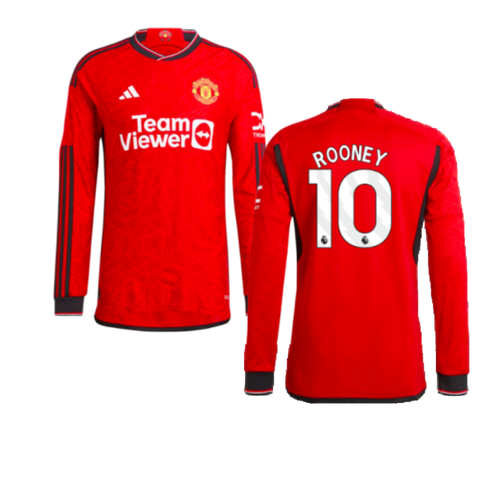 (L) 2023-2024 Man Utd Authentic Long Sleeve Home Shirt (Rooney 10)