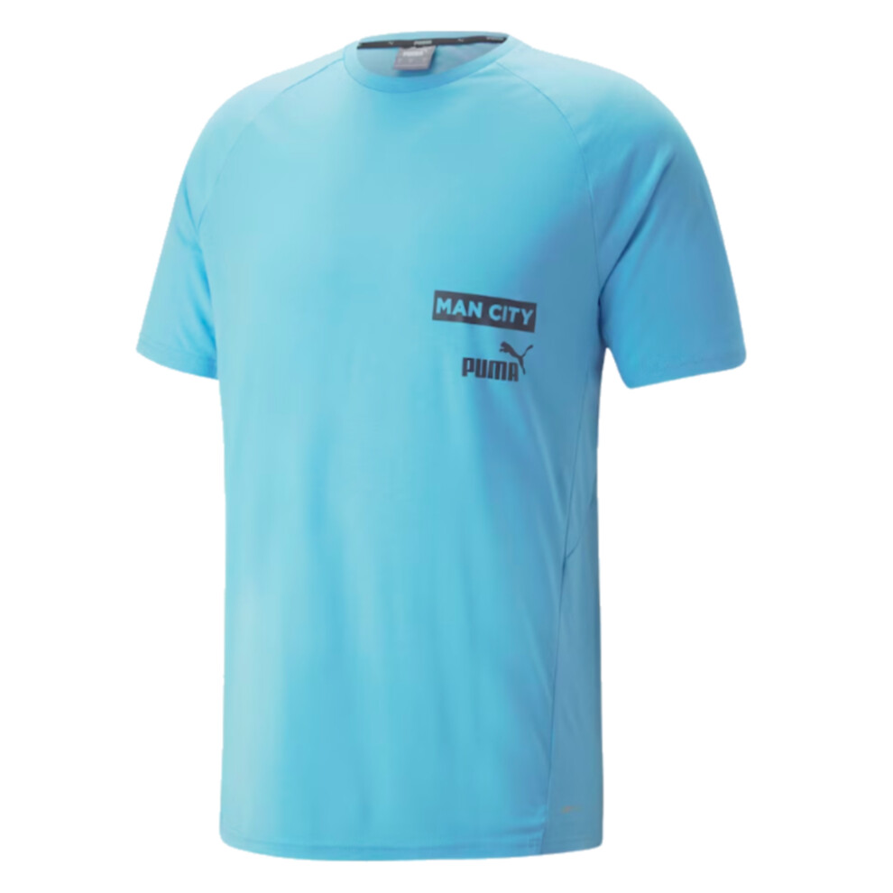 Puma (Sb) 2023-2024 Man City Casuals Tee ( Wash) - Kids Blue