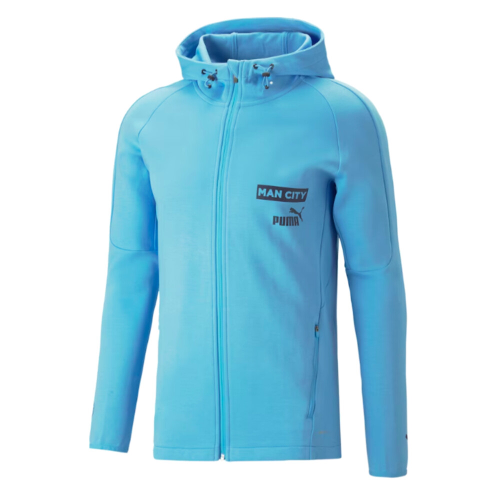 (XL) 2023-2024 Man City Casuals Hooded Jacket (Blue Wash)