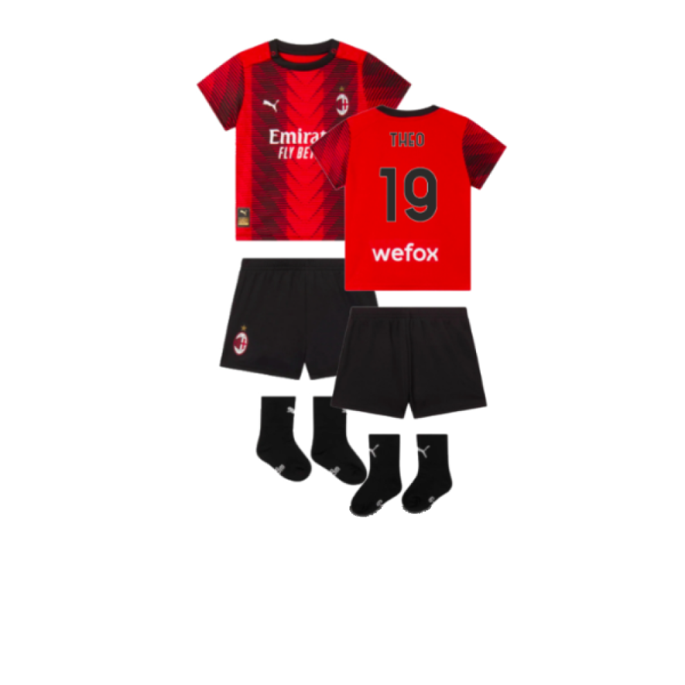 (2-4 Months) 2023-2024 AC Milan Home Baby Kit (Theo 19)