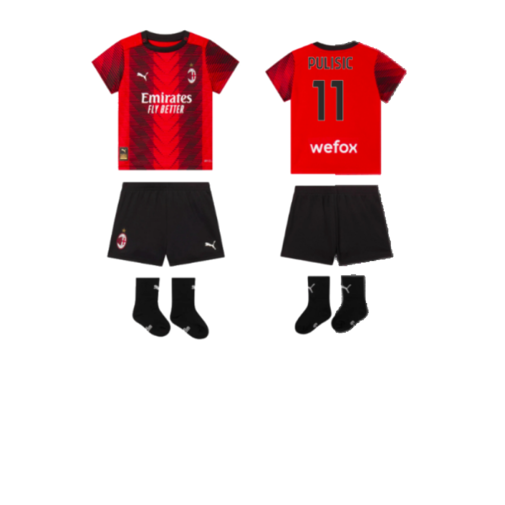 (2-4 Months) 2023-2024 AC Milan Home Baby Kit (Pulisic 11)