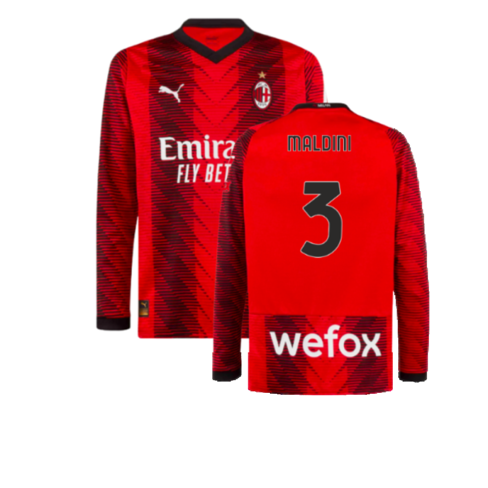 (XL) 2023-2024 AC Milan Long Sleeve Home Shirt (Maldini 3)