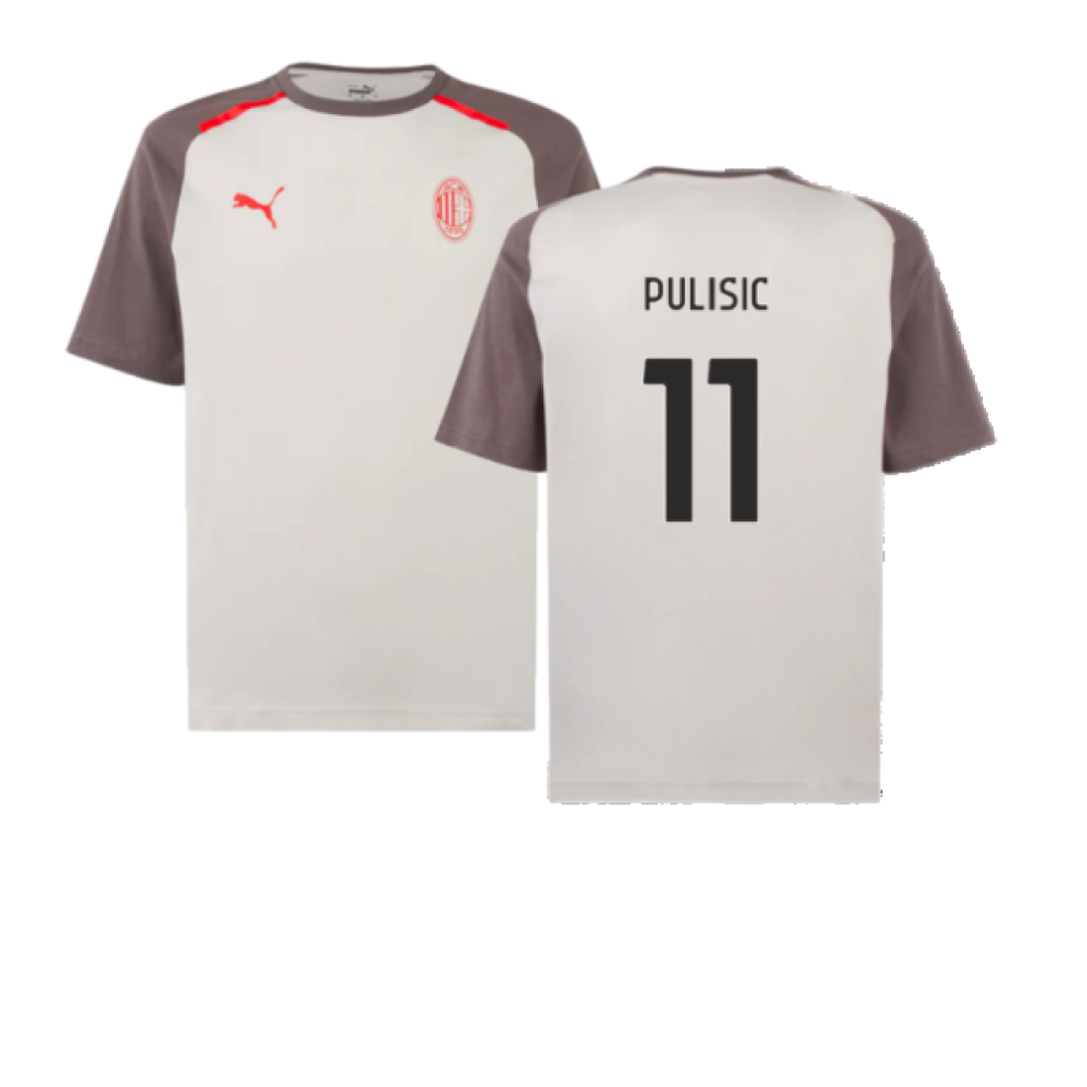 (XL) 2023-2024 AC Milan Casuals Tee (Light Grey) (Pulisic 11)