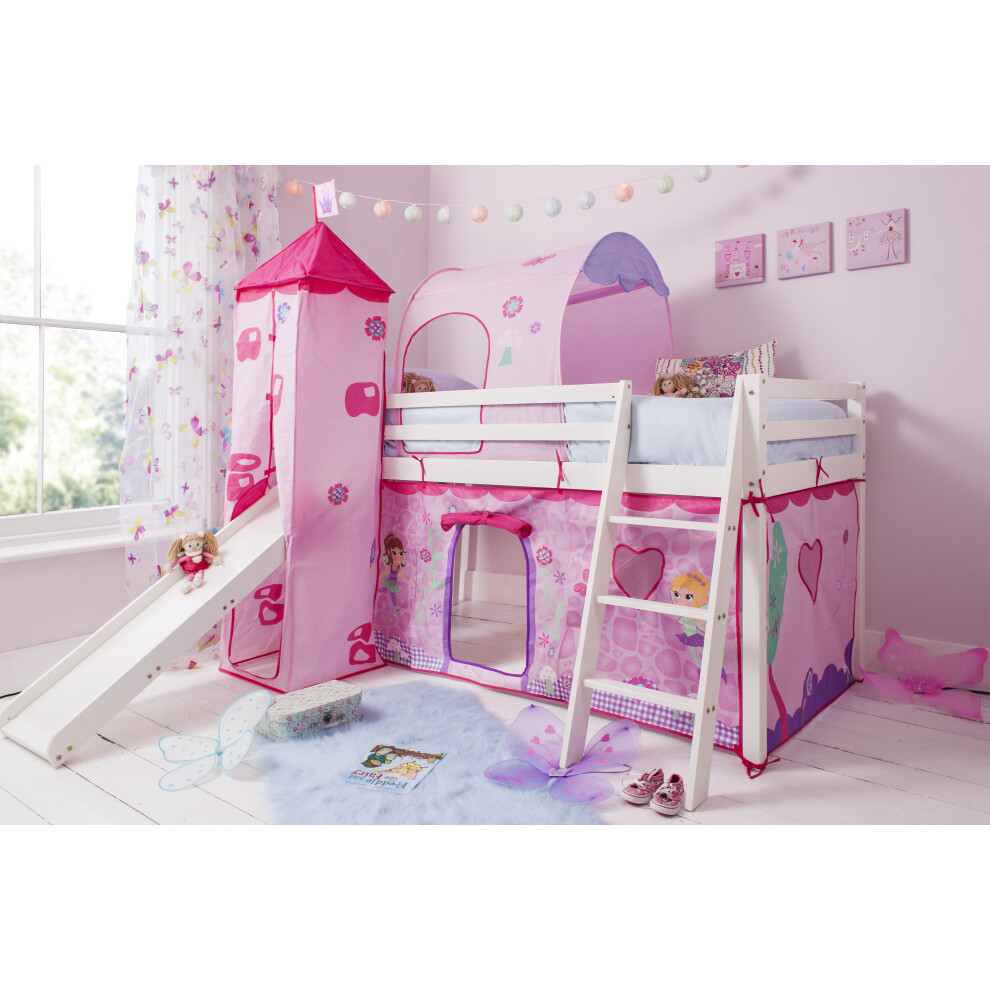 Moro Cabin Bed Midsleeper with Slide & Fairies Package in Classic White