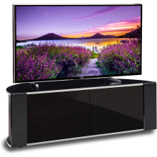 MDA Designs Sirius 1200 Remote-Friendly BeamThru Glass Door TV Stand - Gloss Black, Corner C-Shape, Fits 55in TVs