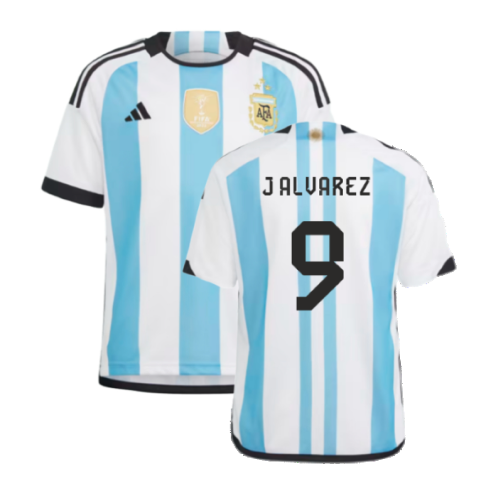 Adidas (Xlb) Argentina 2022 World Cup Winners Home Shirt - Kids (J Alvarez 9)