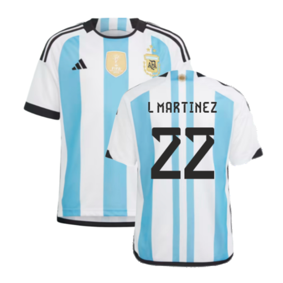 Adidas (Xlb) Argentina 2022 World Cup Winners Home Shirt - Kids (L Martinez 22)