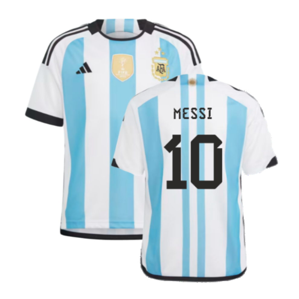 Adidas (Xlb) Argentina 2022 World Cup Winners Home Shirt - Kids (Messi 10) Blue