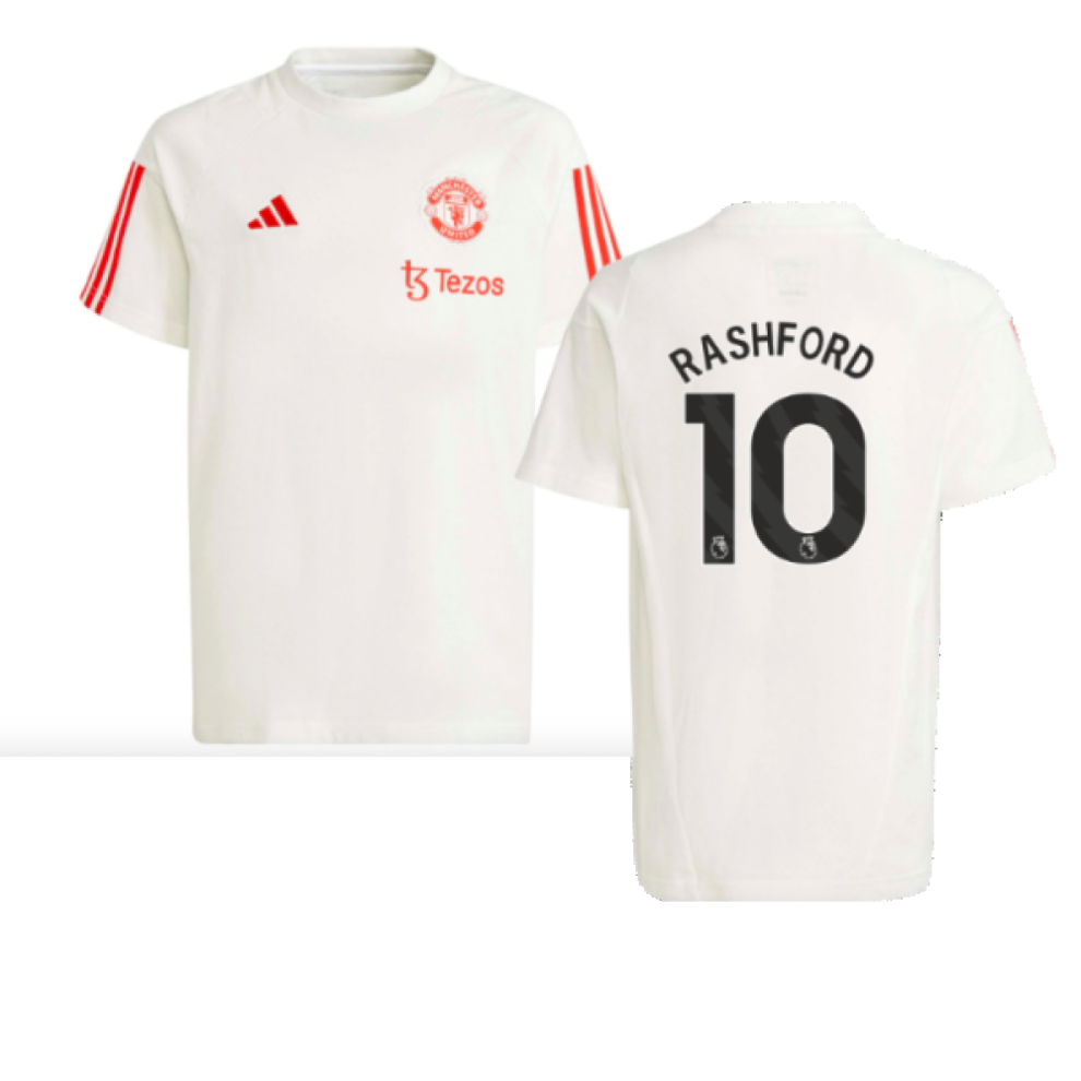 (LB) 2023-2024 Man Utd Training Tee (White) - Kids (Rashford 10)