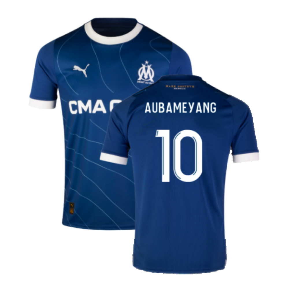 '23-'24 Marseille Away Shirt (Kids) (Aubameyang 10) Polyester Made By: Puma Unisex Kids Navy Size 9-10 - Image 2