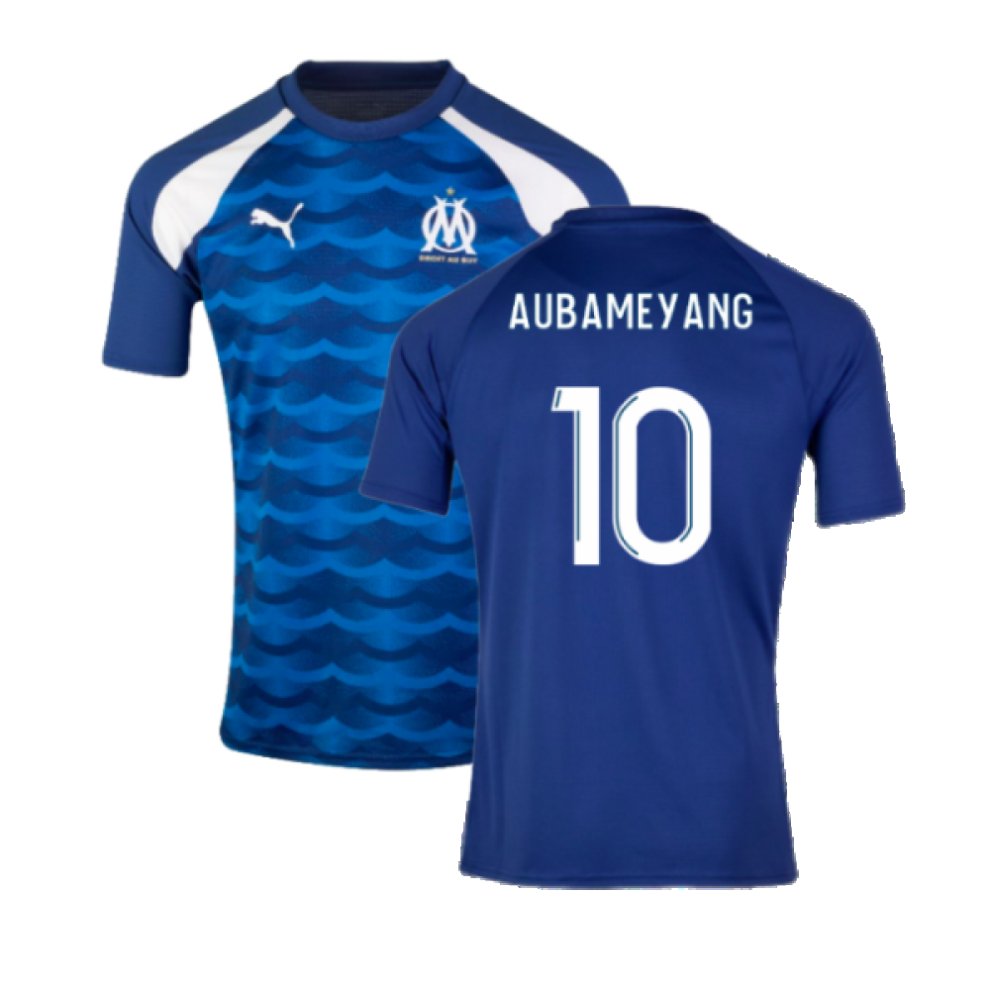 (XL) 2023-2024 Marseille Pre-Match Jersey (Blue) (Aubameyang 10)