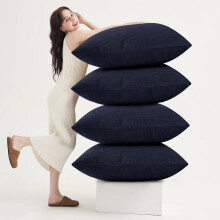 (Pack of 4, Stripe Velvet Filled Cushion Navy) Luxury Cushion Covers Sofa Chair & Bed Cushions Filled Velvet Cushions Pack Of 2 & 4