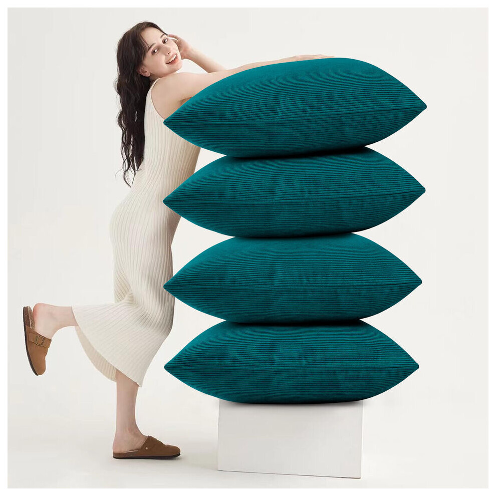 (Pack of 4, Stripe Velvet Filled Cushion Teal) Luxury Cushion Covers Sofa Chair & Bed Cushions Filled Velvet Cushions Pack Of 2 & 4-image-OPC-PFYYBXC-NEW
