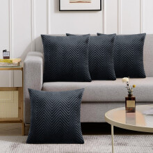 (Pack of 4, Embossed Velvet Filled Cushion Black) Luxury Cushion Covers Sofa Chair & Bed Cushions Filled Velvet Cushions Pack Of 2 & 4