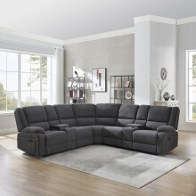 (Dark Grey) PRAGA 5 SEATER CORNER SOFA MODERN FABRIC RECLINER SOFA w DRINKS CONSOLES