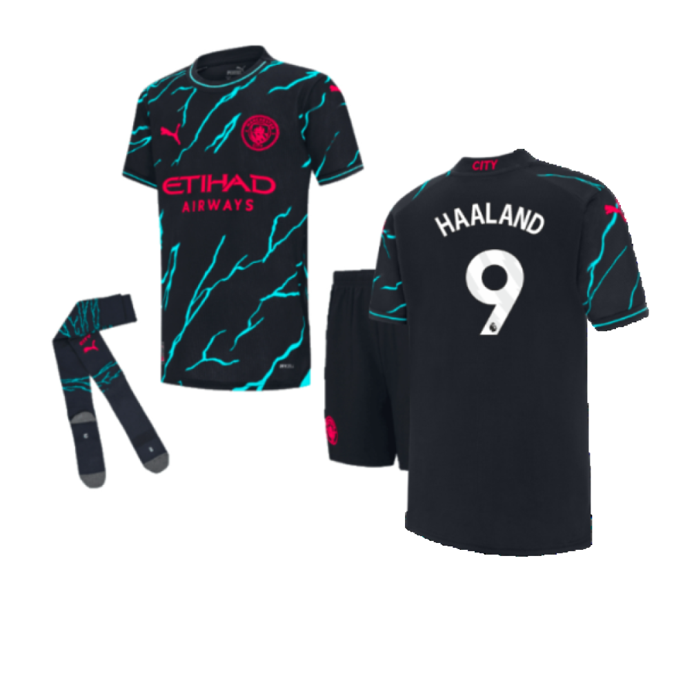 (3-4 Years) 2023-2024 Man City Third Mini Kit (HAALAND 9)