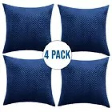 (Pack of 4, Embossed Velvet Filled Cushion Navy) Luxury Cushion Covers Sofa Chair & Bed Cushions Filled Velvet Cushions Pack Of 2 & 4