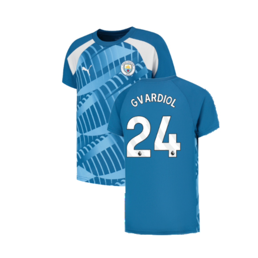 (XXLB) 2023-2024 Man City Pre-Match Jersey (Lake Blue) - Kids (Gvardiol 24)