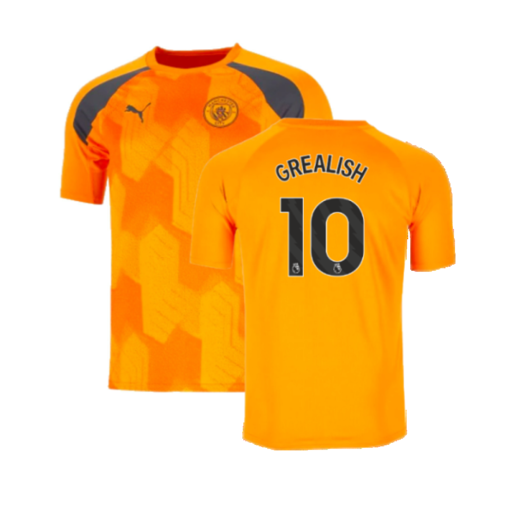 (L) 2023-2024 Man City Pre-Match Jersey (Orange) (GREALISH 10)