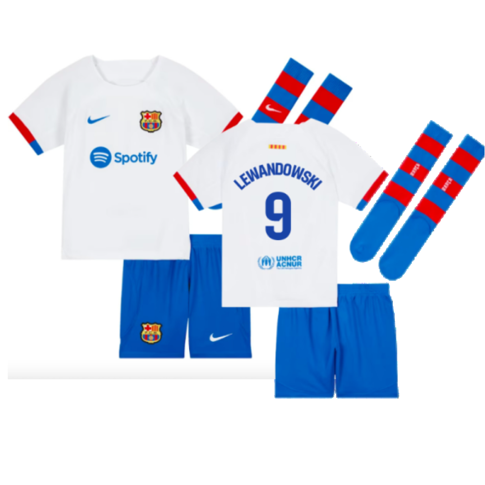 (XLB) 2023-2024 Barcelona Away Little Boys Mini Kit (Lewandowski 9)