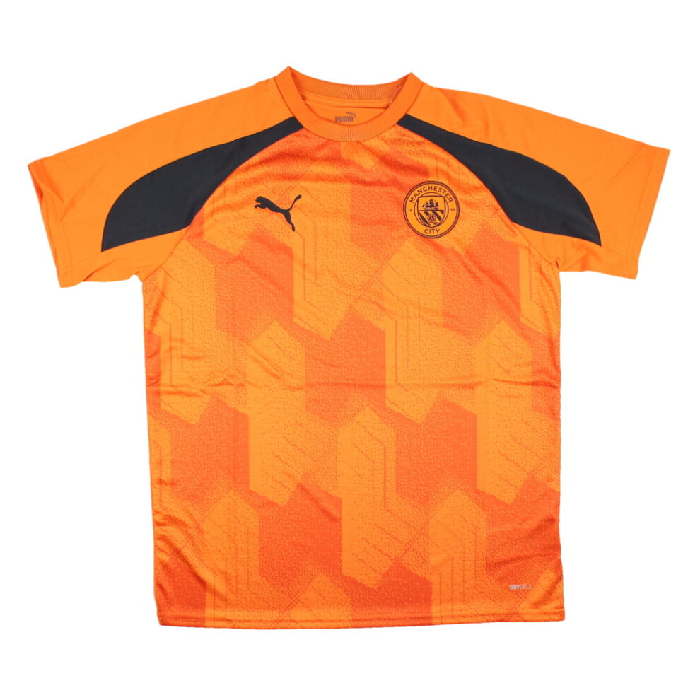 (XLB) 2023-2024 Man City Pre-Match Jersey (Orange) - Kids