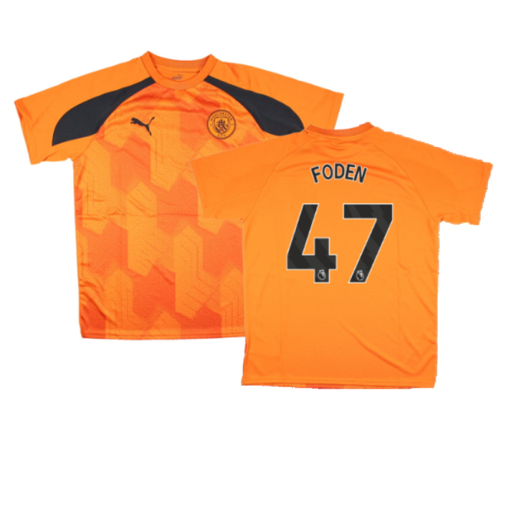(LB) 2023-2024 Man City Pre-Match Jersey (Orange) - Kids (FODEN 47)