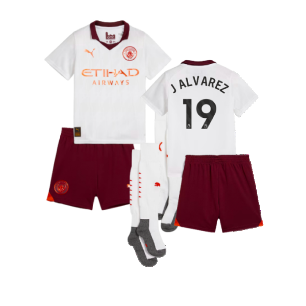 (3-4 Years) 2023-2024 Man City Away Mini Kit (J ALVAREZ 19)