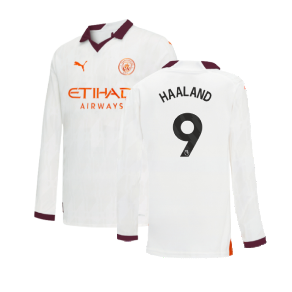 (XXLB) 2023-2024 Man City Long Sleeve Away Shirt (Kids) (HAALAND 9)