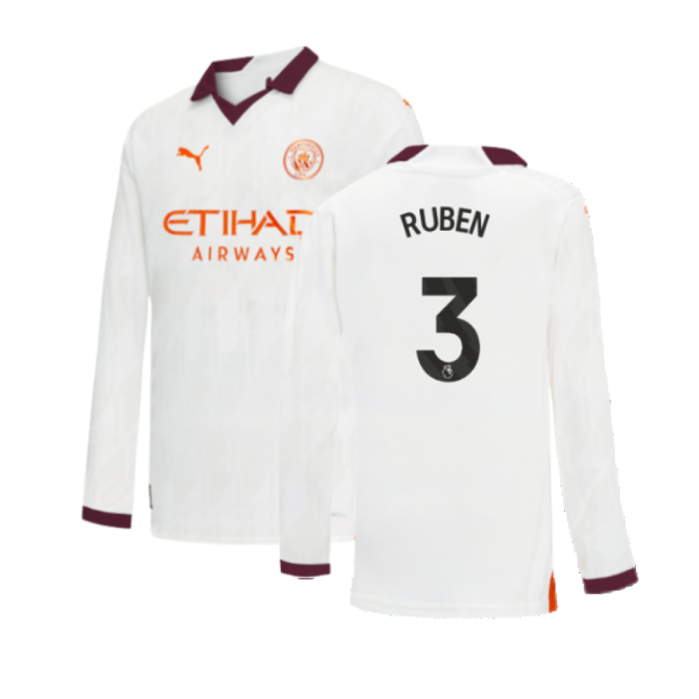 Puma (Xlb) 2023-2024 Man City Long Sleeve Away Shirt (Kids) (Ruben 3)