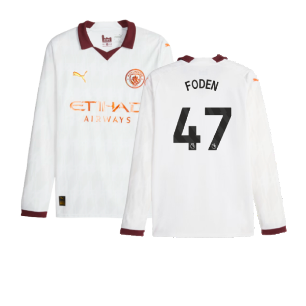 Puma (S) 2023-2024 Man City Long Sleeve Away Shirt (Foden 47)