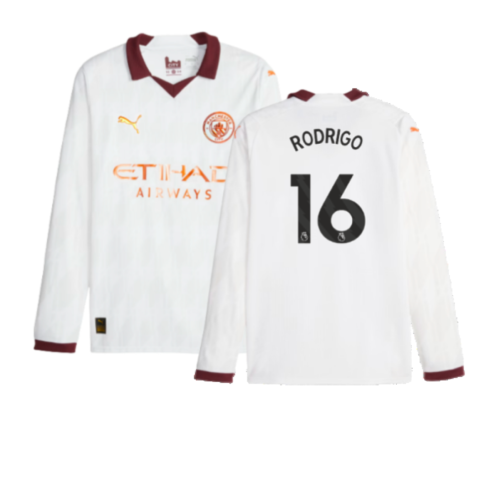 (M) 2023-2024 Man City Long Sleeve Away Shirt (RODRIGO 16)