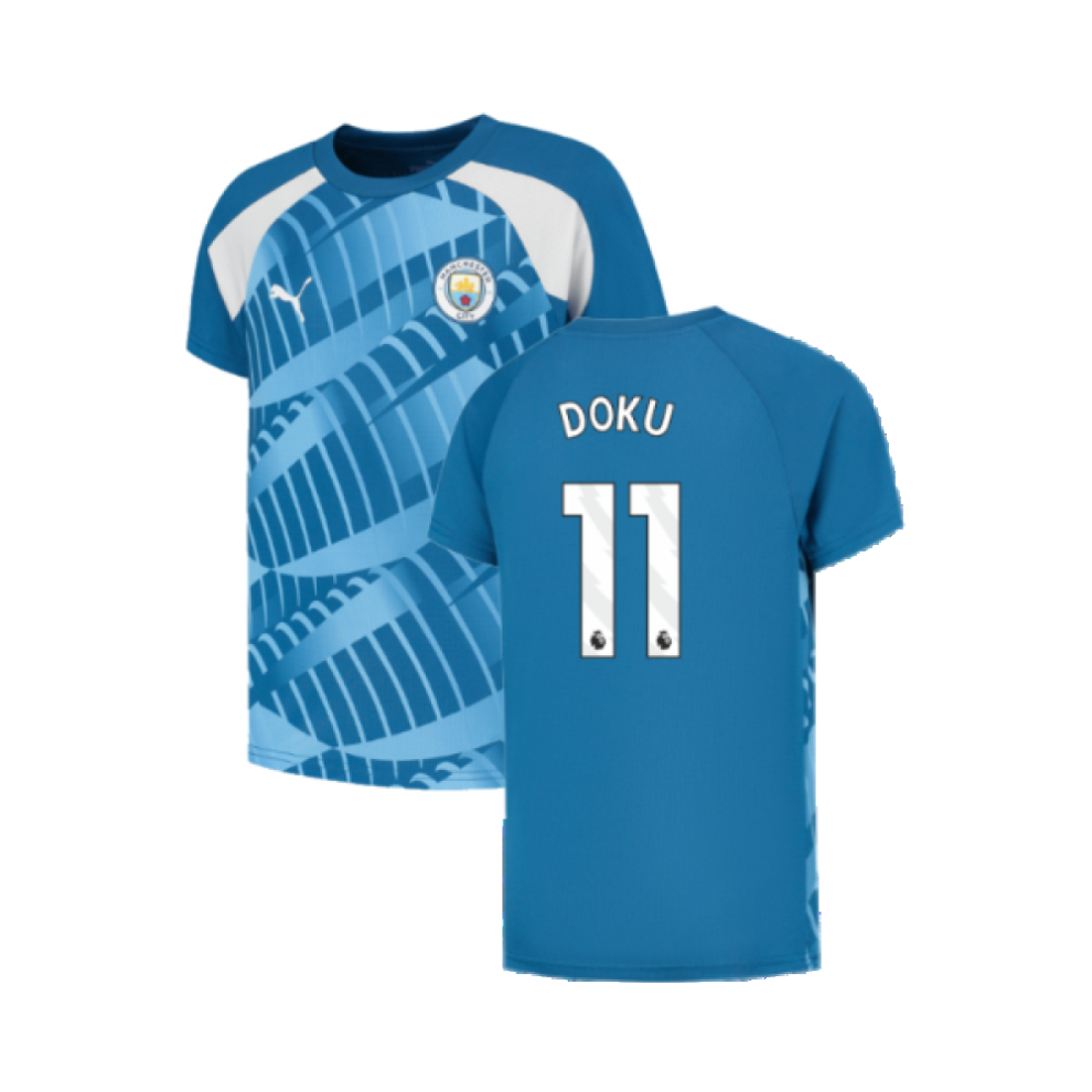 Puma (Mb) 2023-2024 Man City Pre-Match Jersey (Lake Blue) - Kids (Doku 11)
