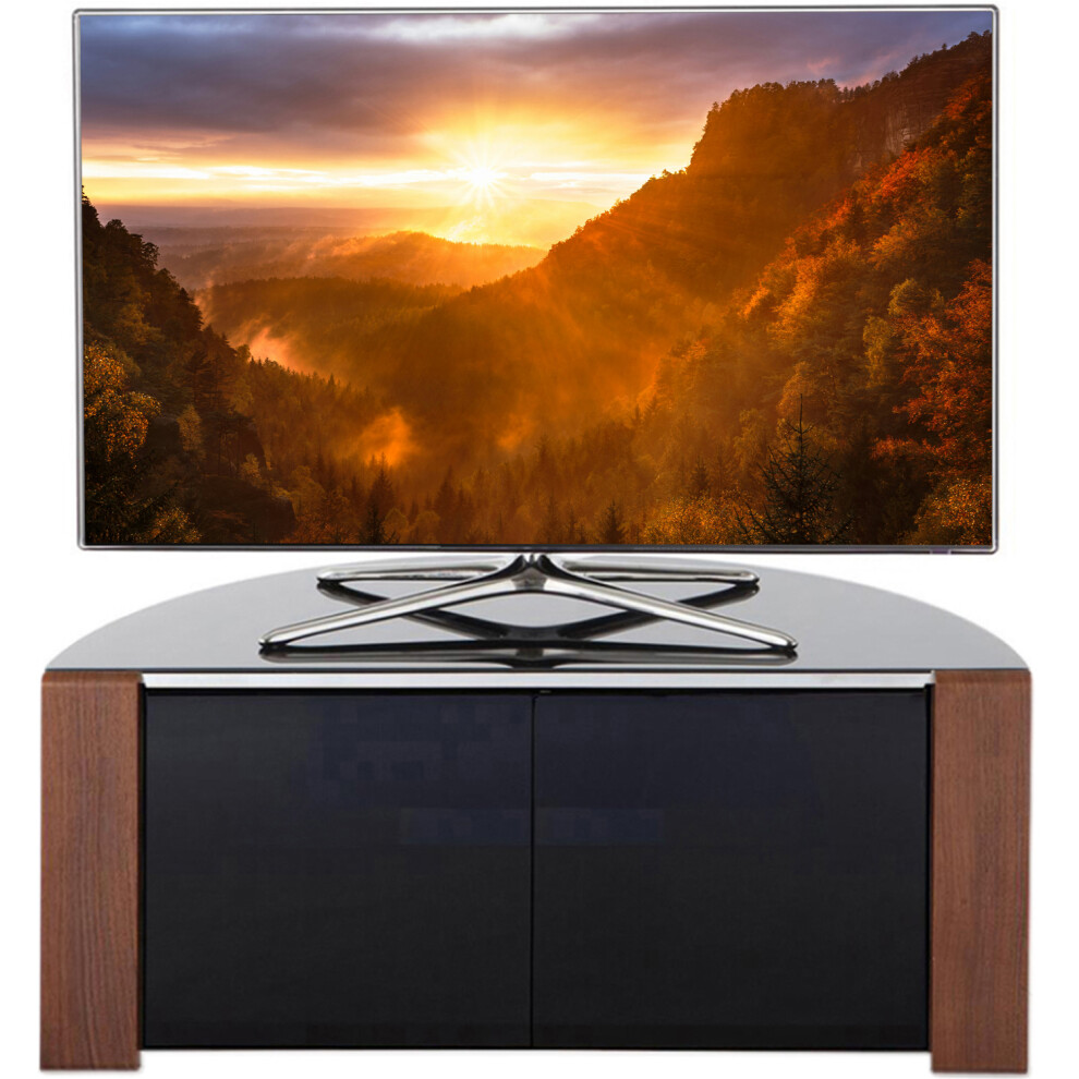 MDA Designs Sirius 850 TV Cabinet - 2 Door - Walnut and Oak - D Shape Profile - Beamthru Glass - Image 4
