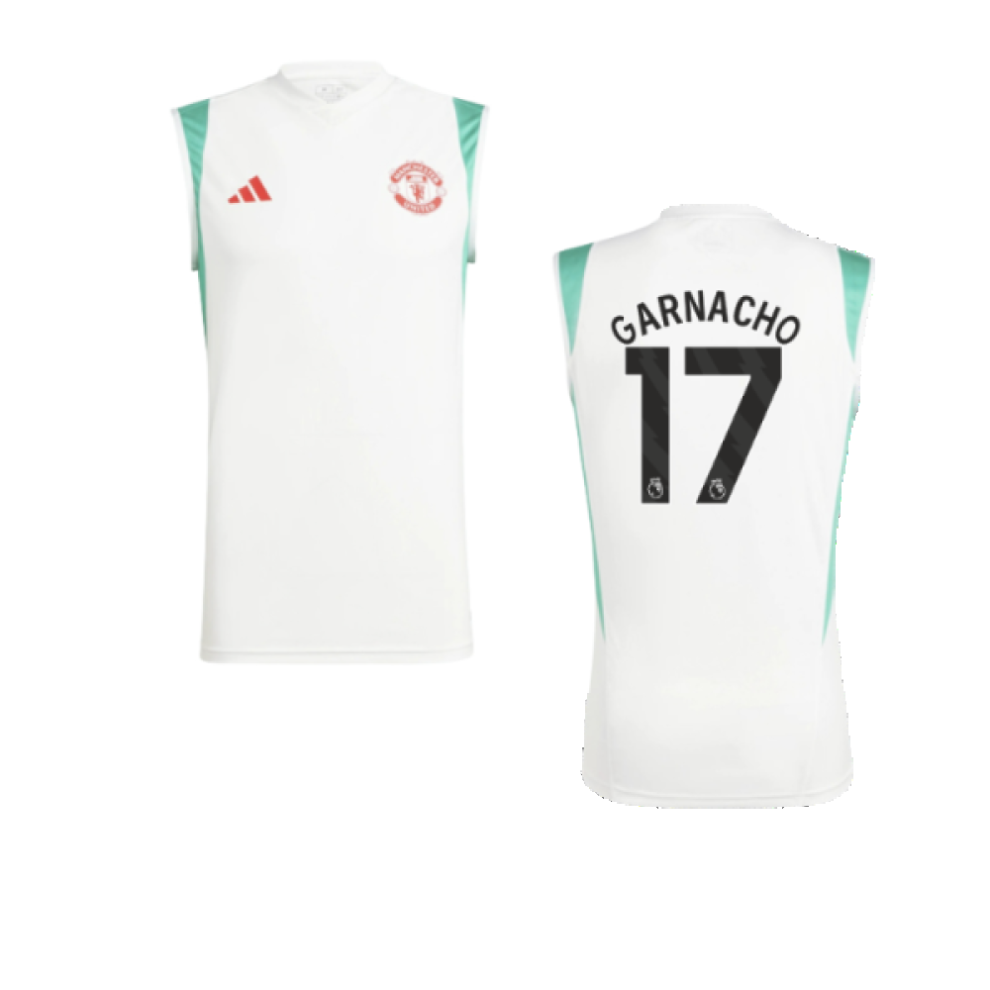 (3XL) 2023-2024 Man Utd Sleeveless Jersey (White) (Garnacho 17)