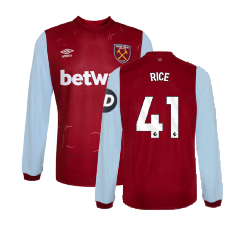 (XXL) 2023-2024 West Ham Long Sleeve Home Shirt (RICE 41)