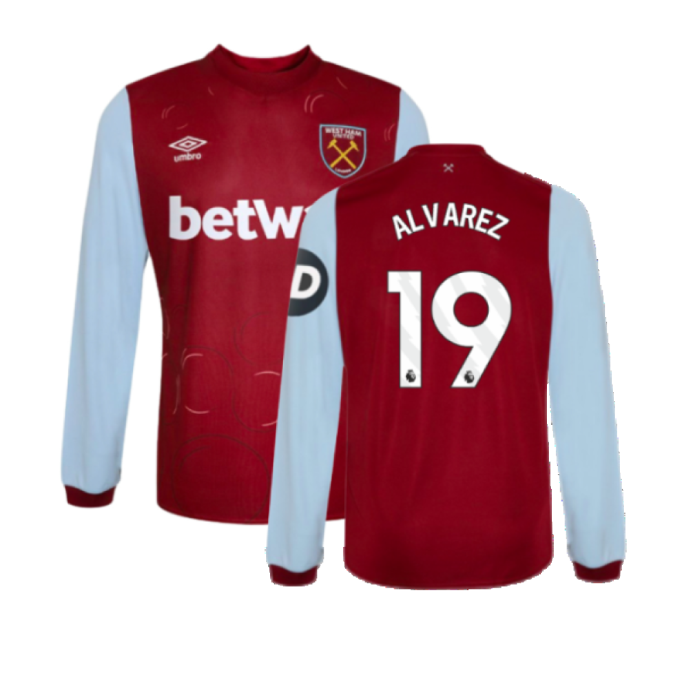 Umbro (S) 2023-2024 West Ham Long Sleeve Home Shirt (Alvarez 19)