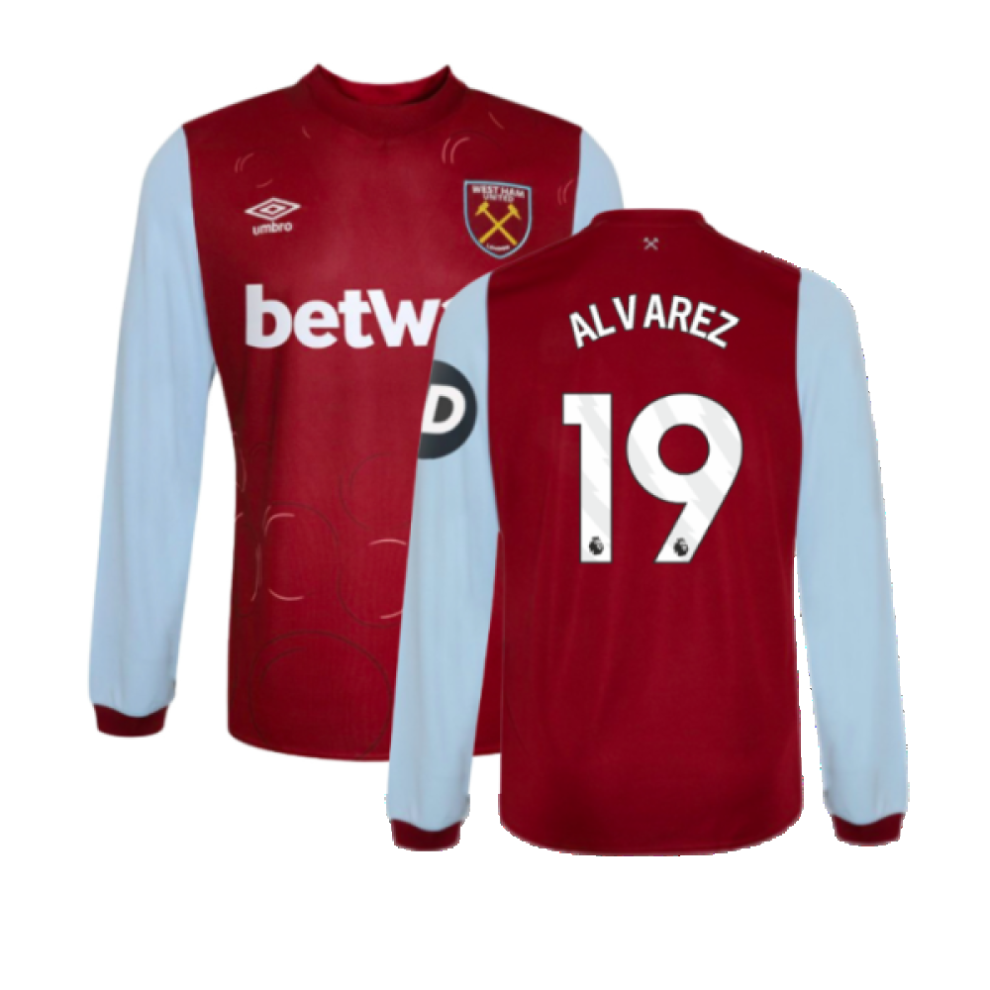 (XL) 2023-2024 West Ham Long Sleeve Home Shirt (ALVAREZ 19)