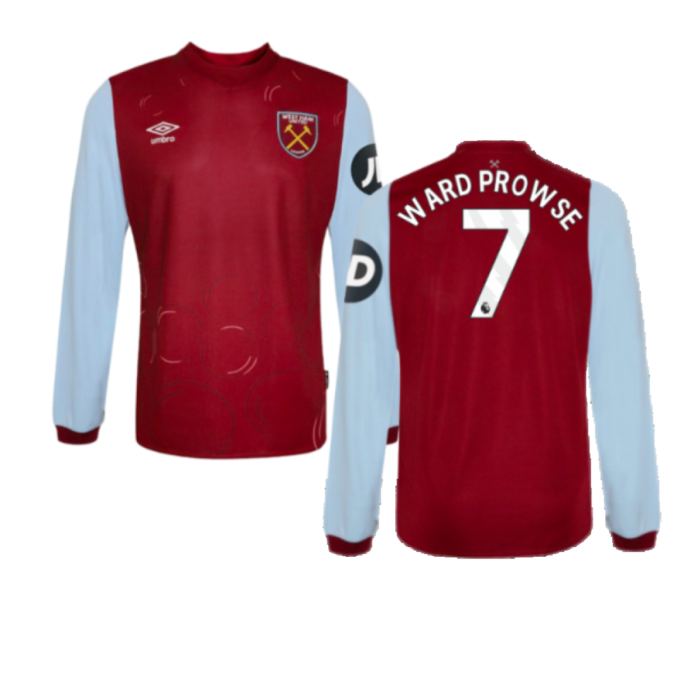 Umbro (Lb) 2023-2024 West Ham Long Sleeve Home Shirt (Kids) (Ward Prowse 7)
