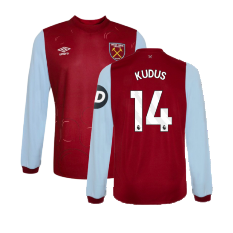 Umbro (Lb) 2023-2024 West Ham Long Sleeve Home Shirt (Kids) (Kudus 14)