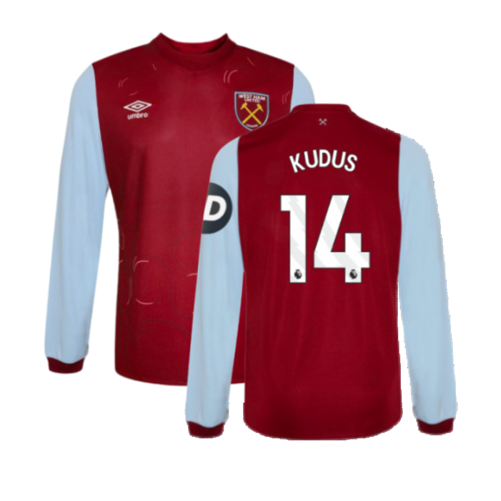 (MB) 2023-2024 West Ham Long Sleeve Home Shirt (Kids) (Kudus 14)